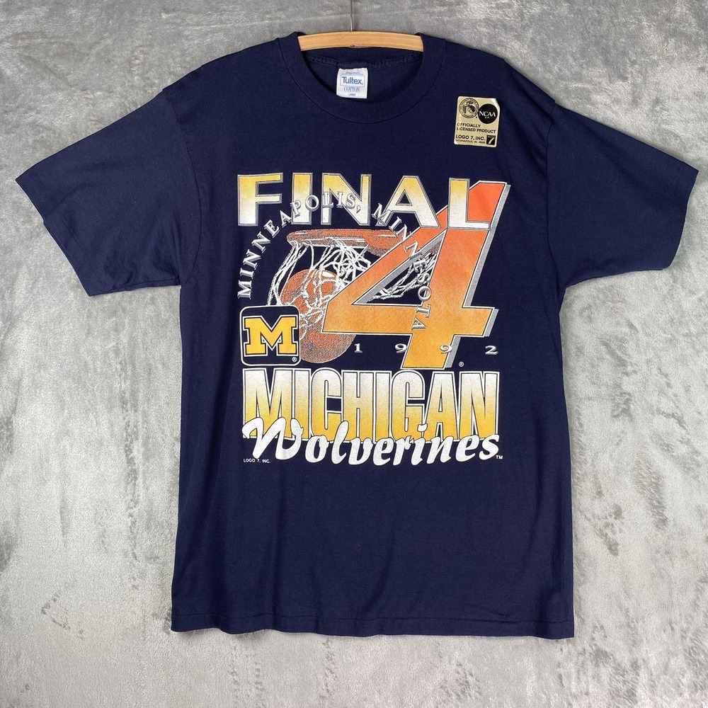 Vtg Michigan Wolverines Basketball Shirt Mens L Single Stitch 92 NCAA Final Four